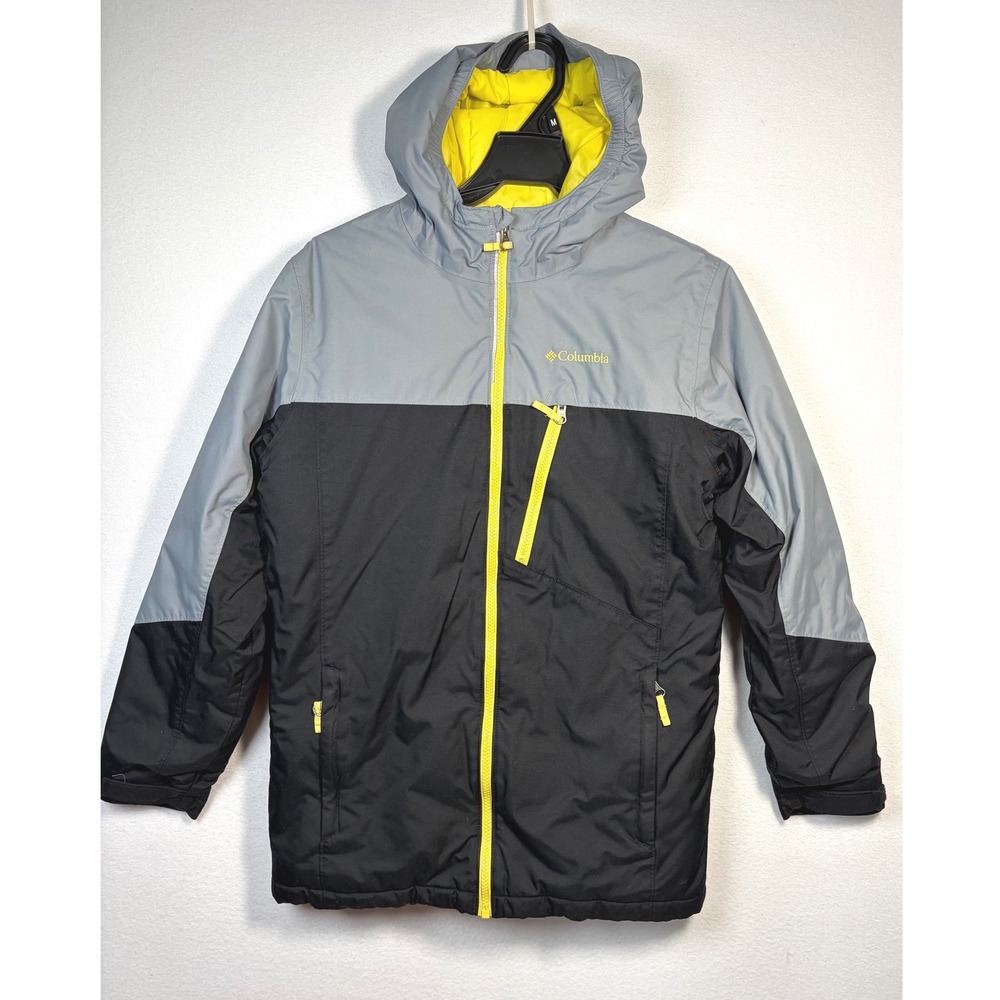 Columbia Hooded Jacket Boys Large Gray Black Excellent Colorblock Full Zip